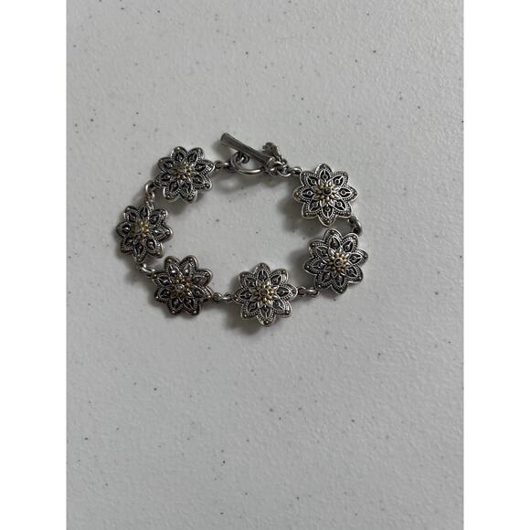 Jewelry Boho Flowers Lucky Brand Bracelet Silver tone Antique Brass - Picture 3 of 5